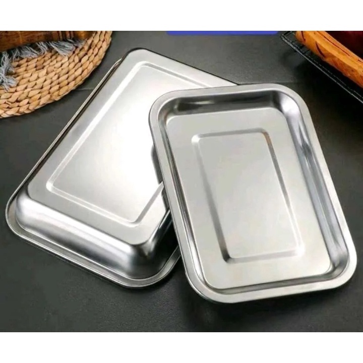 Nampan/ Baki/ Baskom/ Wadah Serbaguna 1pcs Bahan Stainless ( Ukuran 31 x 21 x 4 cm )