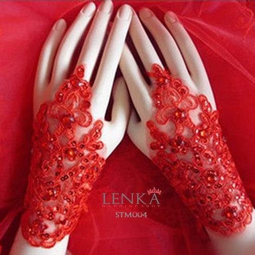 [READY STOCK] AKSESORIS PERNIKAHAN SARUNG TANGAN WEDDING BRIDAL GLOVES MERAH STM004