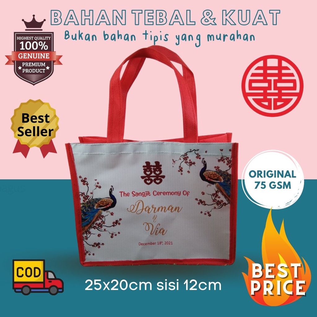 Tas Sangjit Goodie Bag Lamaran Engagement Sangjit Tea Pai Ceremony Chinese Souvenir Tas Shuangxi Wedding Lamaran Simple Cakep Tebal Kuat Pertunangan Merah Murah Rezeki Melimpah