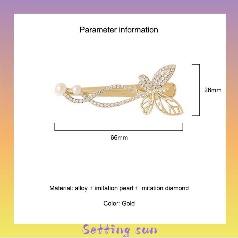 Kupu-kupu Poni Jepit Rambut Mutiara Imitasi Berlian Imitasi Sisi Atas Rambut Klip Temperamen Hiasan Kepala TN