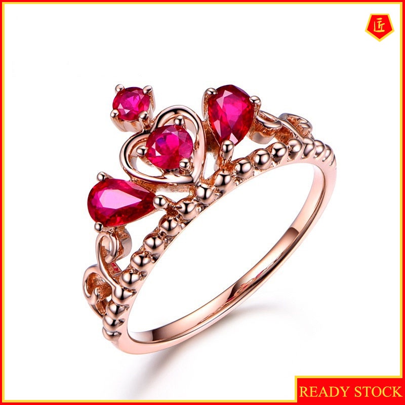 [Ready Stock]Elegant Personality 18K Gold Ruby Crown Ring