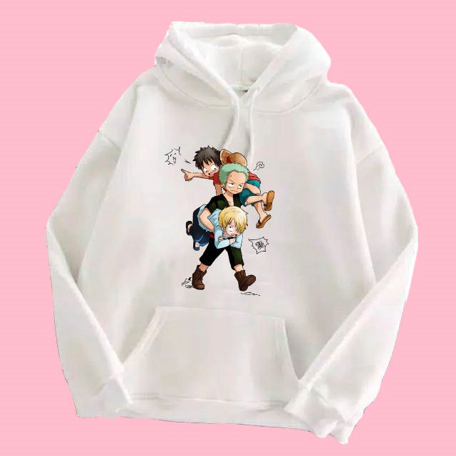 Sweater Hoodie Pria/Wanita One Piece Luffy Zoro Sanji Anime Jepang