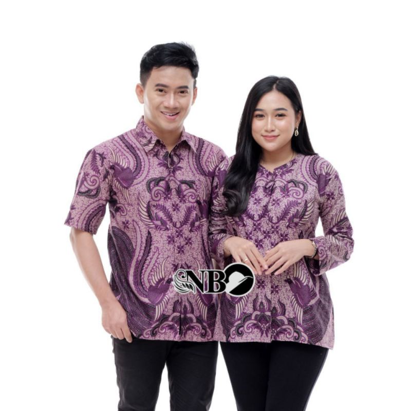 COUPLE BATIK MODERN KANCING DEPAN LENGAN PANJANG MOTIF UNGU NELIN