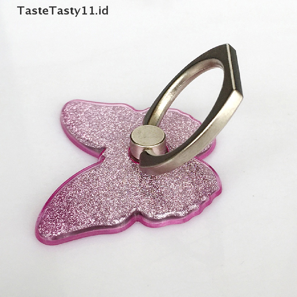 (TasteTasty) Ring Stand holder Hp Universal Bentuk Kupu-Kupu Glitter Bling Bisa Berputar 360 °