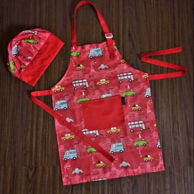 Celemek anak apron anak  &amp; topi koki motip karakter