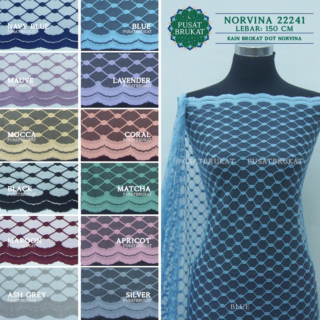 KAIN BROKAT NORVINA 22241 / BRUKAT TULLE MOTIF DIAMOND KOTAK DOT NORVINA, LEBAR 150CM [harga per 0.5]