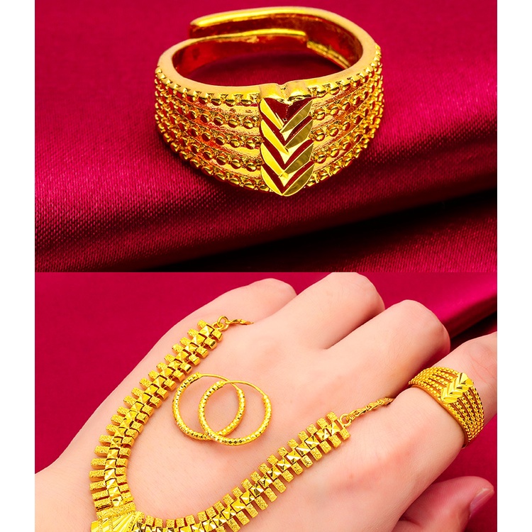 Set Kalung Anting Cincin Desain Hati Ganda Lapis Emas Asli Kadar 375 Untuk Aksesoris Wanita