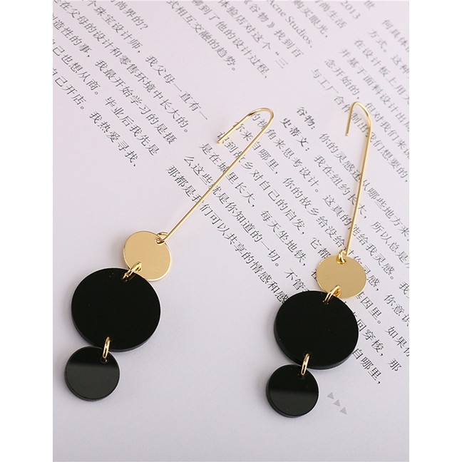 LRC Anting Gantung Fashion Gold Geometric Round Stitching Earrings Accessories F69850