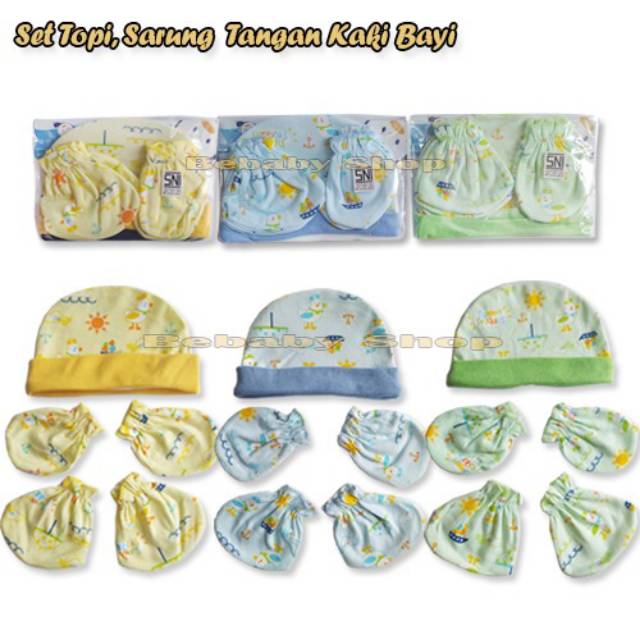 Topi Set Sarung Tangan Dan Kaki Bayi Motif Lucu