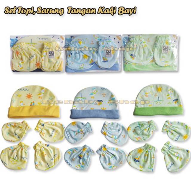 Topi Set Sarung Tangan Dan Kaki Bayi Motif Lucu