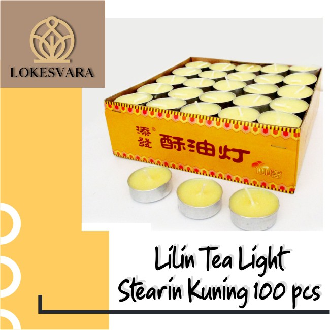 Lilin Sembahyang Tea Light/Tealight Aromaterapi Stearin Kuning 100pcs