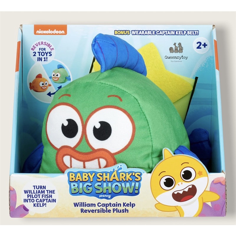 Baby Shark's Big Show Reversible William Plush Flips Into Captain Kelp – Stuffed Animal Fish – Cute 