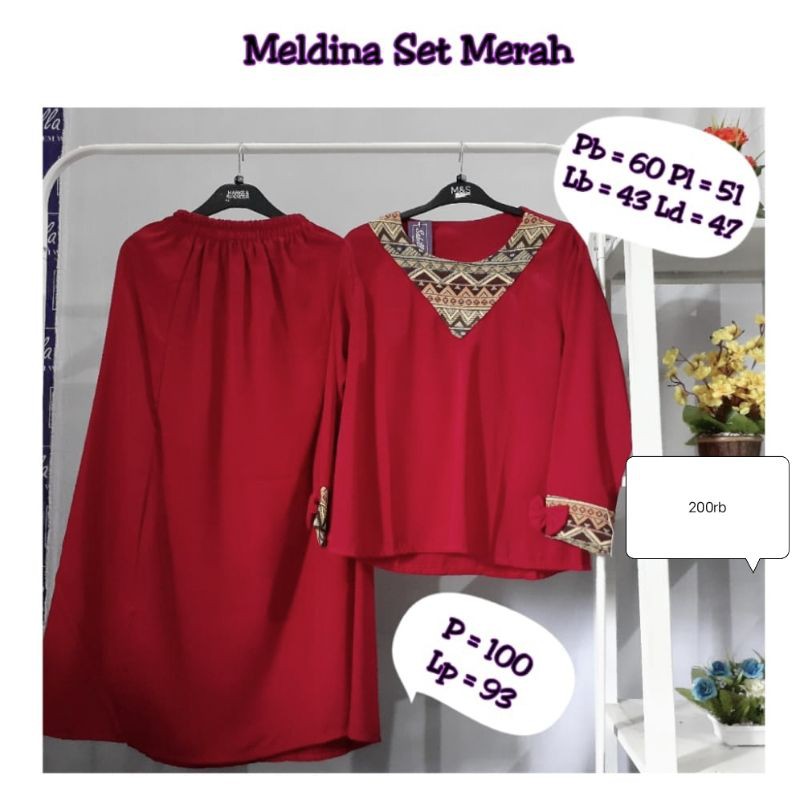Stelan muslim remaja set rok merah