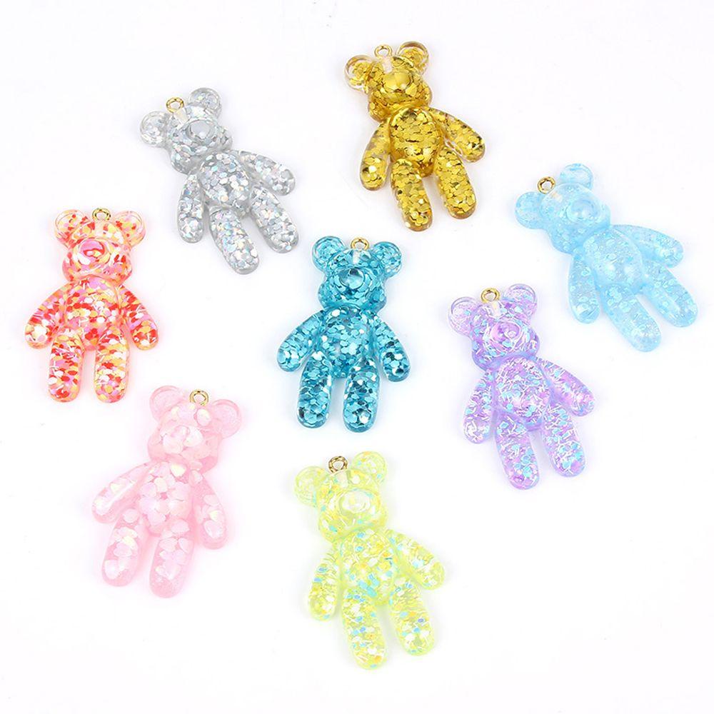 Lanfy Beruang Kecil Liontin Resin28 * 44MM DIY Membuat Keyring Craft Glitter Flatback Bracelets Charm