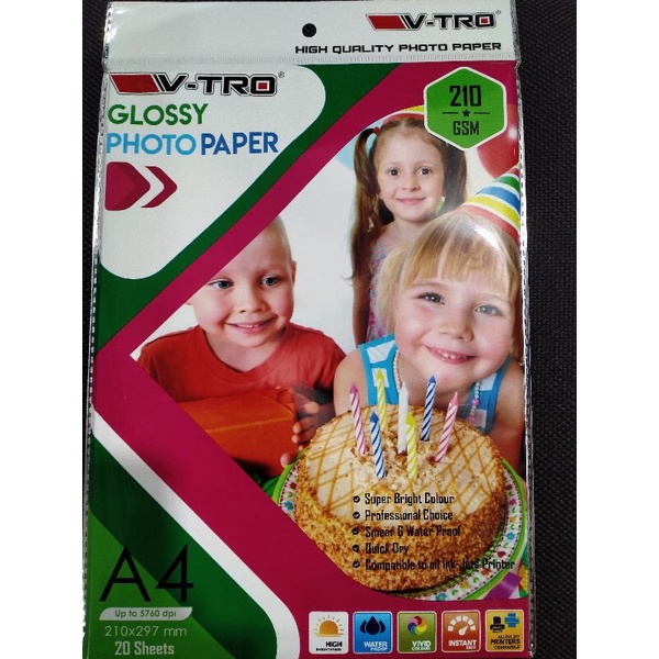 

Kertas Foto Glossy 210 V-TRO ( isi 20 Lembar )