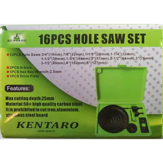 HOLE SAW / MATA BOR LUBANG SET 16 Pcs (Jumbo) Merk KENTARO