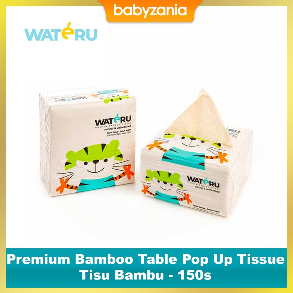 Wateru Natural Premium Bamboo Table Pop Up Tissue / Tisu Bambu - 150 s