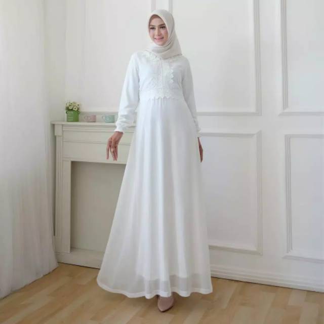 GAMIS PUTIH RENDA SIZE L GAMIS WANITA CANTIK ANGGUN