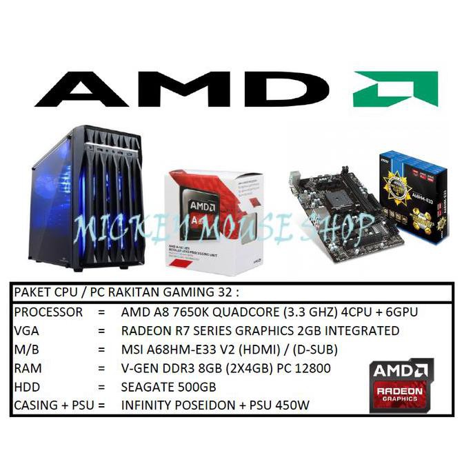Jual Paket Cpu Rakitan Gaming 32 Amd A8 7650k 3 3 Ghz Ram 8gb Hdd 500gb Shopee Indonesia
