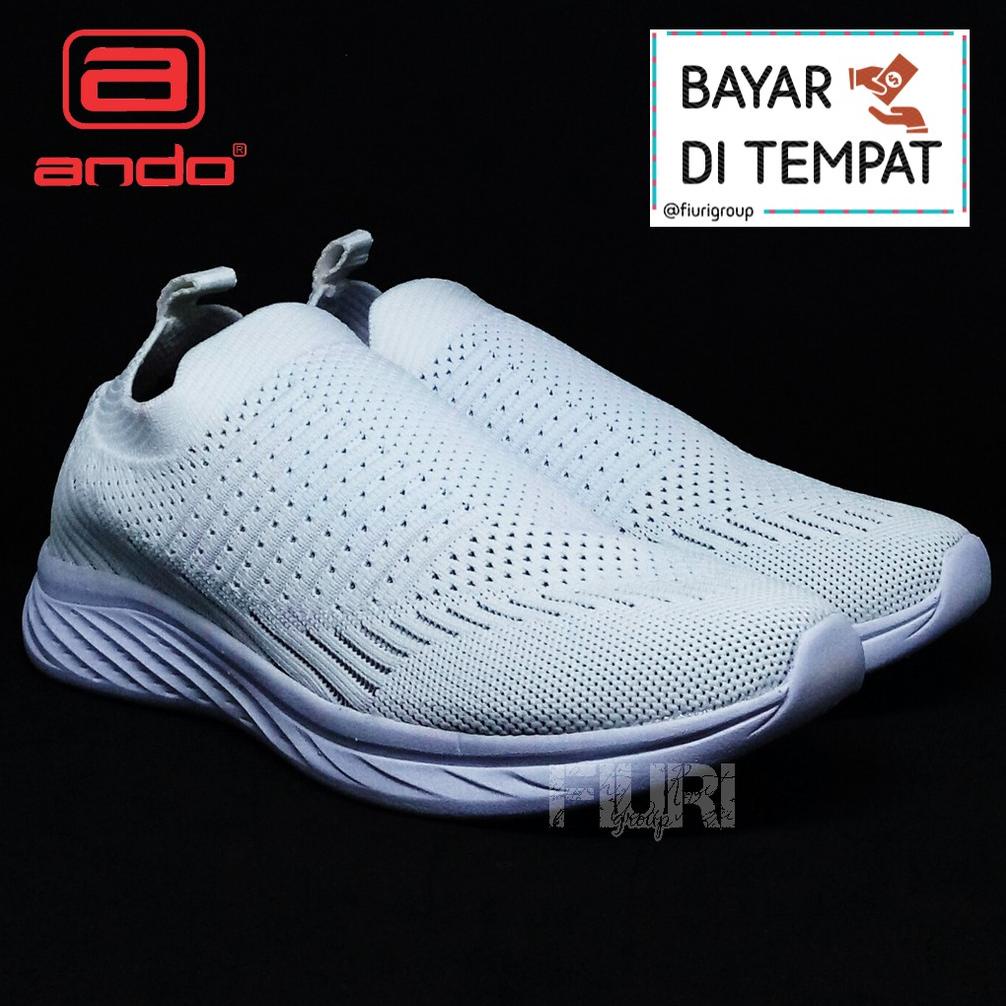 [COD] ANDO Original -MURILLO 39-43 Putih - Sepatu Olahraga Knit Rajut - Sepatu Sneakers Slip On Pria