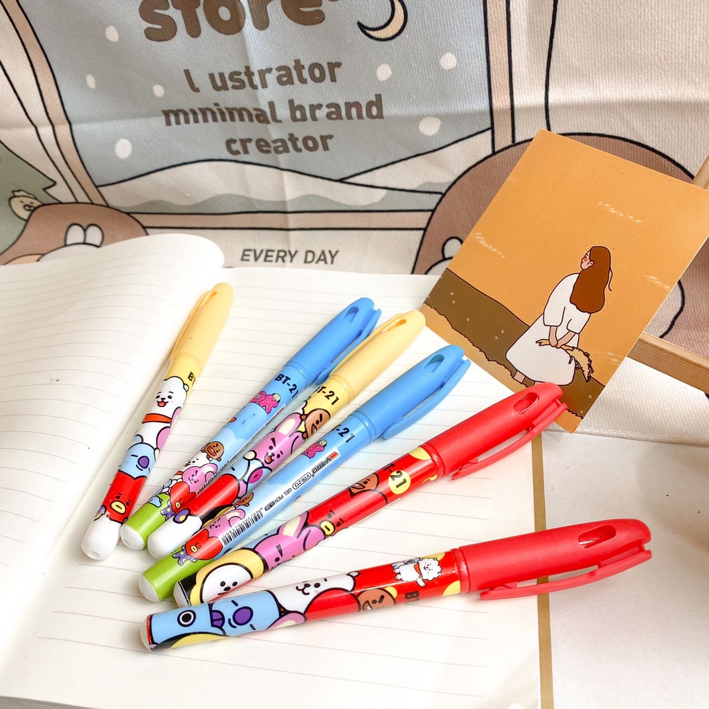 Pen Vitro BT21 / Pulpen BT21 Vitro lucu BTS Army KPOP pena pen bolpen warna pastel murah lucu statio