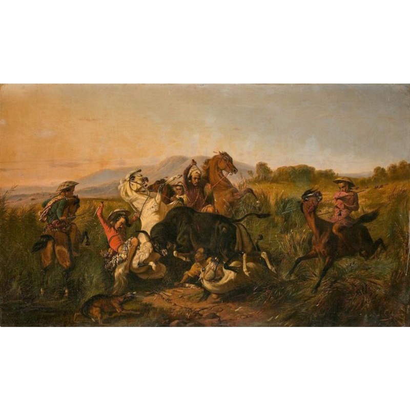 Lukisan Raden Saleh The Hunt for The Wild Bull Raden Saleh Painting