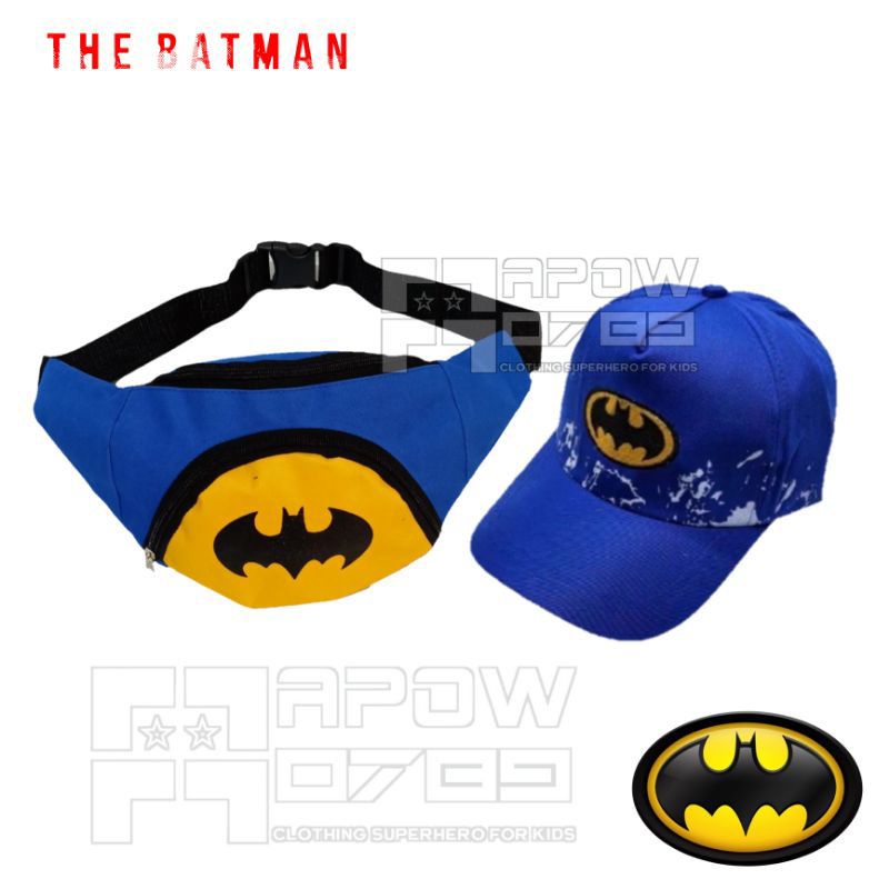 Waistbag anak canvas karakter superhero 2in1 - tas + topi