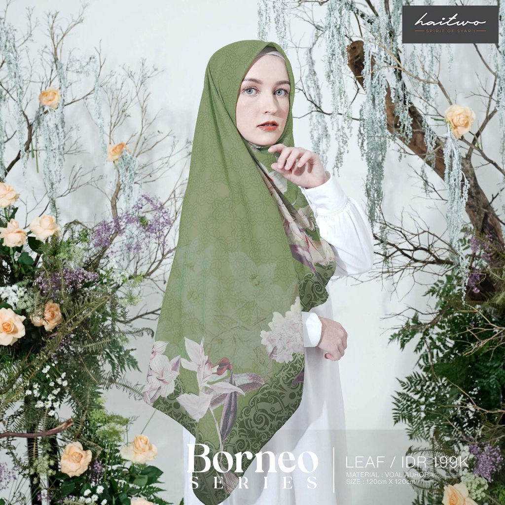 Haitwo Borneo Series Hijab Segi Empat Motif Bahan Voal Aurora Muslimah OOTD