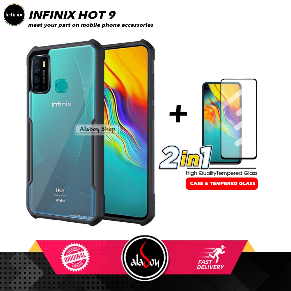 Case Infinix Hot 9 Armor Fusion Transparet Free Tempered Glass PAKET 2 IN 1 Casing dan Tempered Glass