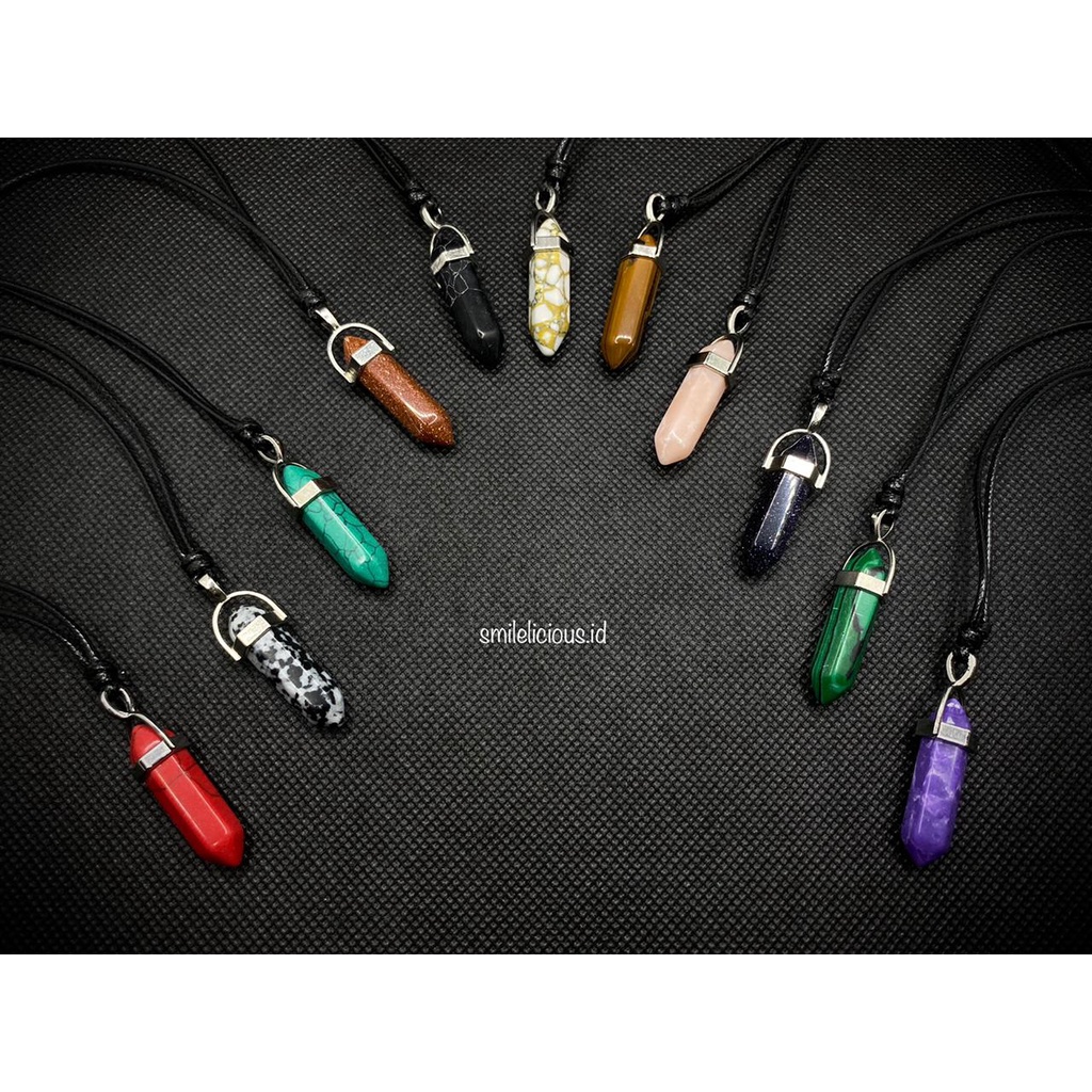 Smilelicious Kalung Batu Motif Variasi dengan Tali Kulit - Kalung Batu - Kalung Pria - Kalung Korea