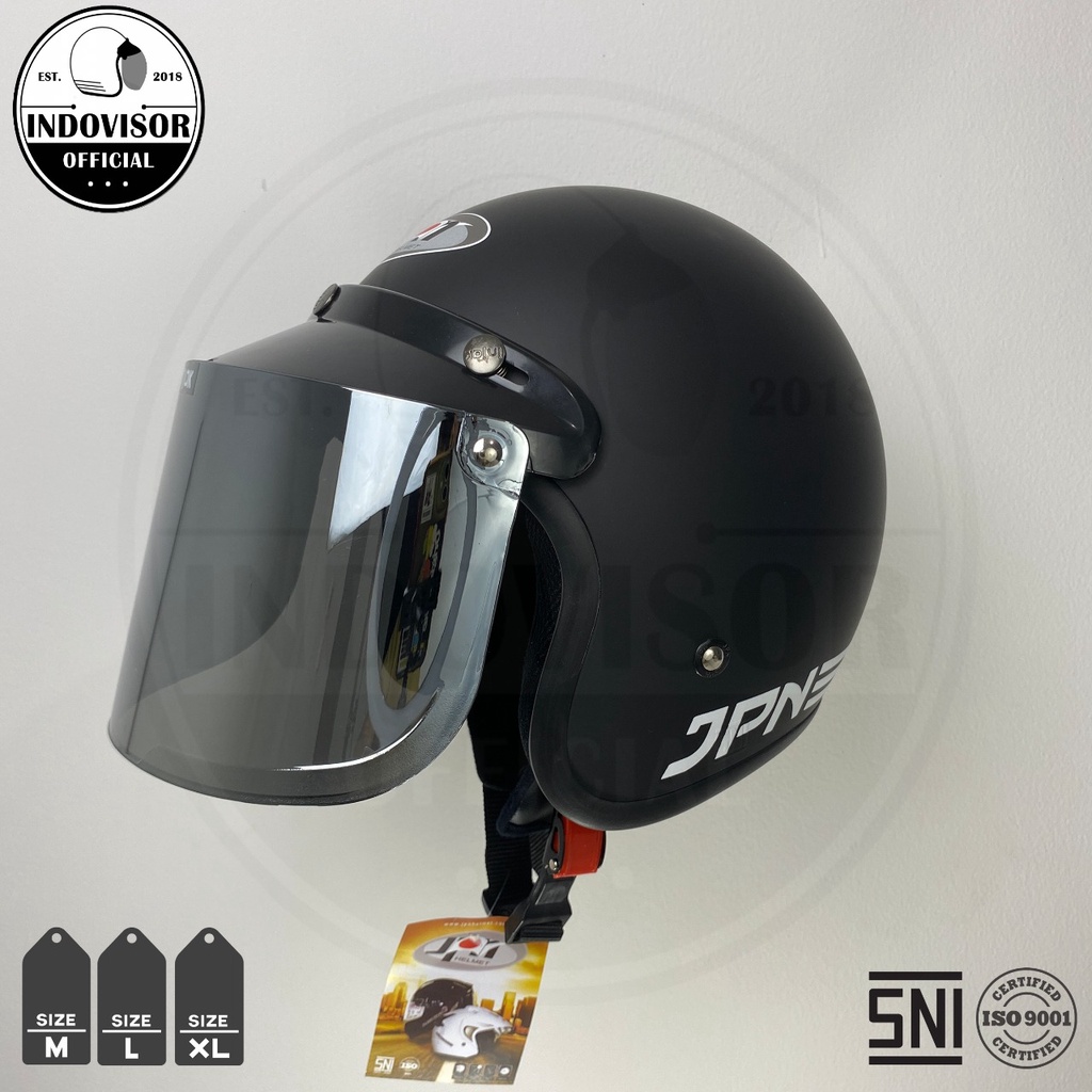 Helm Bogo JPN retro Warna Hitam Doff kaca Flat Datar Original