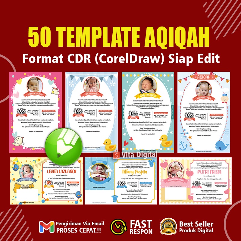 Template 50 Desain Undangan Aqiqah Format Coreldraw Siap Pakai dan edit