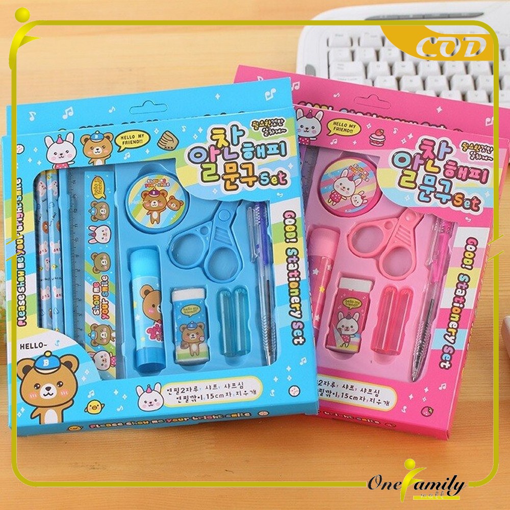 ONE-A26 Alat Tulis Set 8in1 Karakter Stationery Kids / Paket Alat Tulis Anak TK / Set School Supplies for Child Writing Gift Eraser Ruler