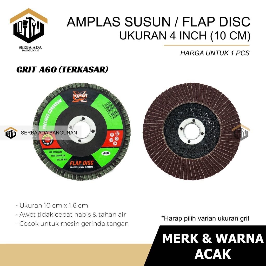 AMPLAS GERINDA / AMPLAS SUSUN / FLAP DISC 4 INCH FLAPDISC SANDING POLISHING TERMURAH