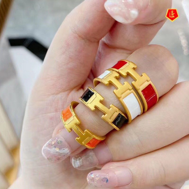 [Ready Stock]Fashion Personality 3D Gold Enamel Letter H Ring