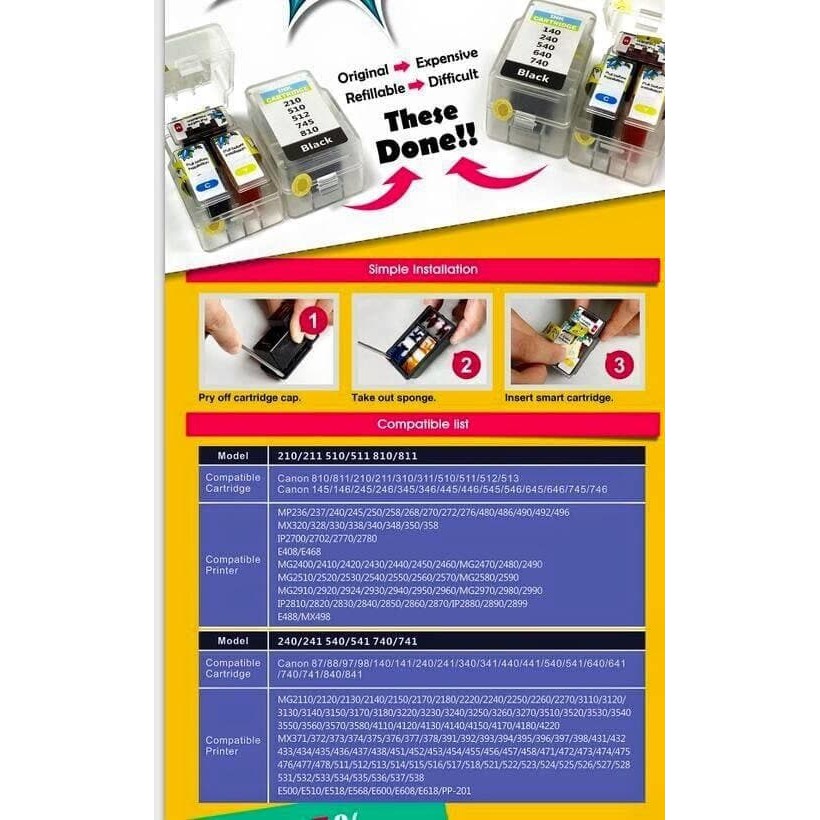 Ink Tank Cartridge Canon Black   Color Model 40/41, 830/831, 740/741