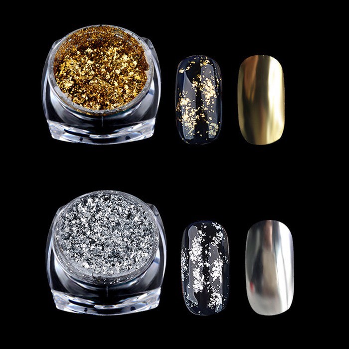 Gold silver flake flakes chrome nail art / bubuk emas nailart