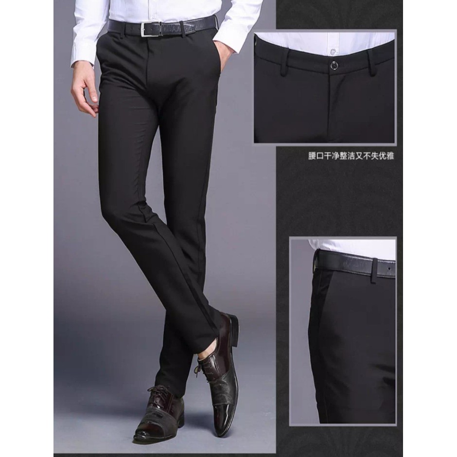 CELANA BAHAN | KERJA | FORMAL | KANTOR | PANJANG | HITAM | DASAR PRIA SLIMFIT COD_