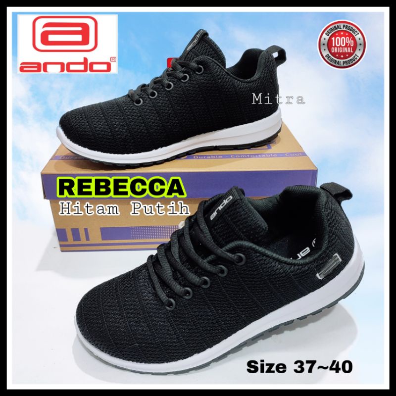 ANDO Rebecca Saga Asli Original Sepatu Sekolah Wanita Cewek Hitam Putih Black White Kekinian Berkualitas-Rebecca Hitam Putih