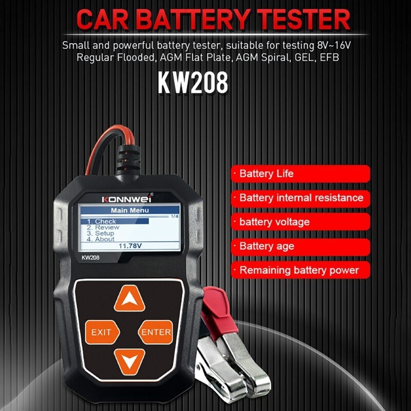 KONNWEI KW208 Alat Tes Aki Mobil Motor Car Battery Tester Charger Analyzer 12V 2000CCA