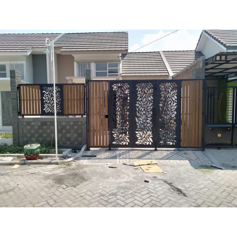 Jual Pagar plat minimalis / Pagar conwood kombinasi plat cutting