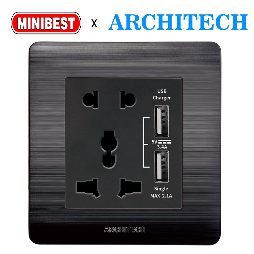 MINIBEST ARCHITECH PLATINUM BLACK / SAKLAR USB / STOP KONTAK COLOKAN B9 NEW 2.3