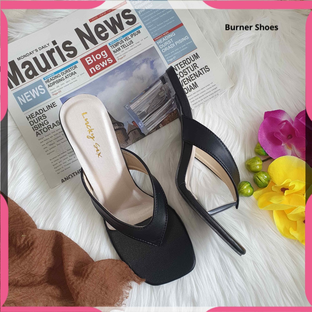 SANDAL WANITA HAK TAHU KACA PESTA HEELS CASUALHITAM