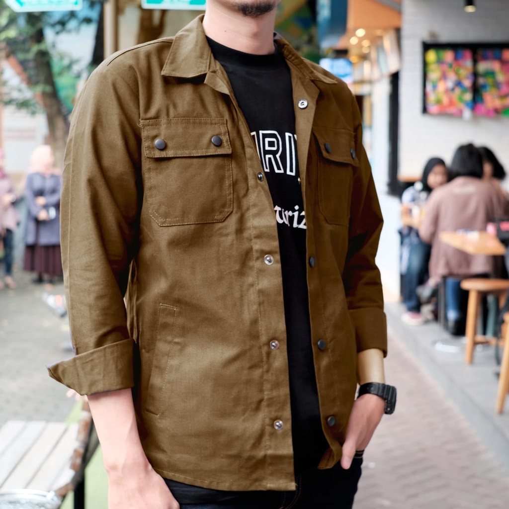 SEMI PARKA JAKET KANVAS PRESSBUTTON CARAMEL