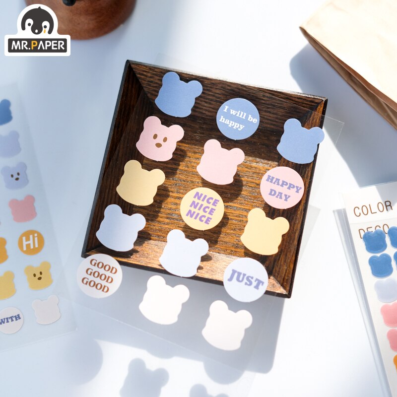 Mr.Paper 3pcs / Lot Stiker Kertas / Selotip Washi 6 Desain Beruang Lucu Untuk Dekorasi Diary / Scrapbook / Jurnal-2