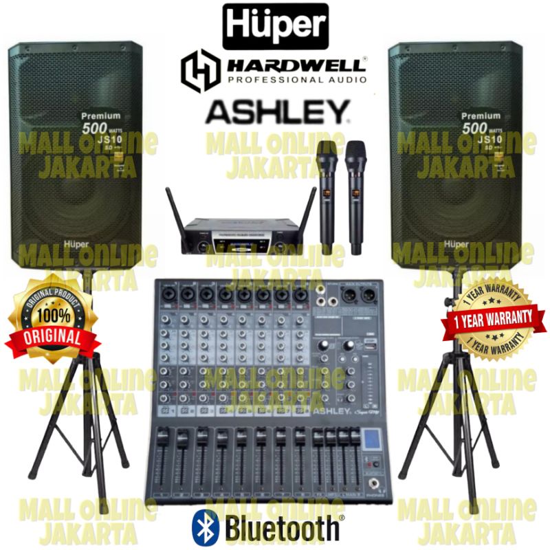 Paket speaker aktif huper js10 15 inch mixer ashley super m8 original