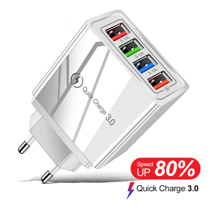 [COD] Adaptor Charger 4 port Fast Charging Qualcom Quick Charger 3.0