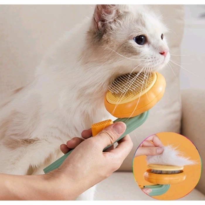 FMFIT Pumpkin Pet Brush Self Cleaning Comb Sisir Anjing Kucing