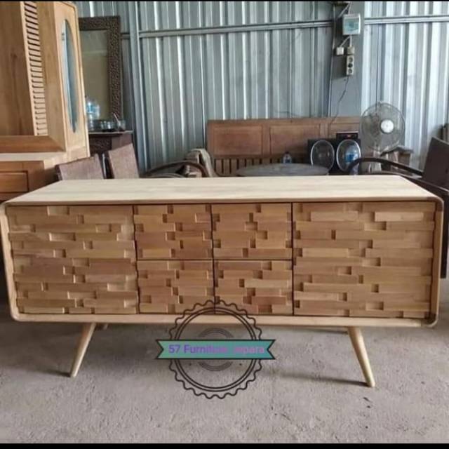 Nakas Rak Tv Kayu Jati MENTAHAN Panjang 150cm/Meja Tv Retro Antik Jati Jepara