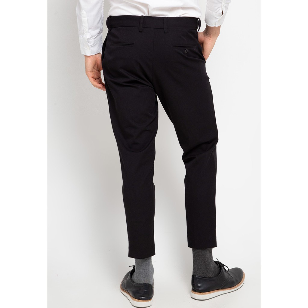 BlueButton Smart Chino Ankle Pants Formal Slim Fit Stretch Magic Waist Celana Panjang Pria Formal Kerja Hitam